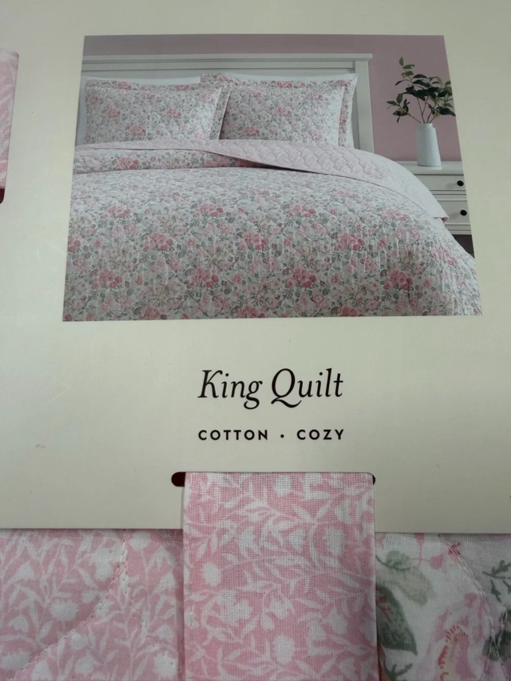 Laura Ashley Pink Floral Reversible King Quartet Pink Quilt ~ Cottage Core